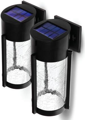 Home Zone Security Decorative Solar Outdoor Lights - Crackle Glass Patio and Fence Wall Lights, 2-Pack
