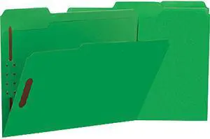 Manila Folders, 2 Fasteners, 1/3 Tab, Letter, Green, 50/Bx