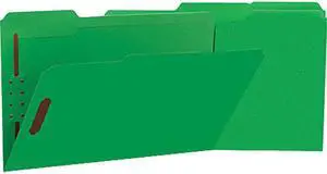 Manila Folders, 2 Fasteners, 1/3 Tab, Legal, Green, 50/Bx
