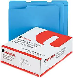 UNIVERSAL Colored File Folders 1/3 Cut Assorted Two-Ply Top Tab Letter Blue 100/Box 16161