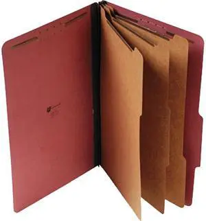 Pressboard Classification Folder, Legal, Eight-Section, Red, 10/Box