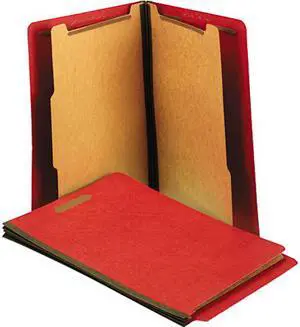 Pressboard End Tab Folders, Letter, Six-Section, Bright Red, 10/Box