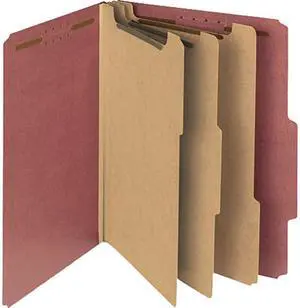 Pressboard Classification Folder, 3" Exp, 6 Dividers, Letter, Red, 10/