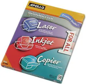 Apollo Color Laser/Inkjet Transparency Film w/o Sensing Stripe Letter Clear 50/Box UF1000E