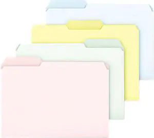 Pendaflex Pastel Color File Folders 1/3 Cut Top Tab Letter Assorted 100/Box