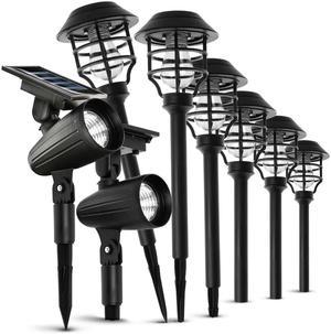 Home Zone Security Solar Path Lights - Outdoor Decorative Pathway Light and Spotlight Variety Pack, 8-Pack