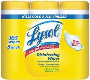 LYSOL Brand RAC82159 - Disinfecting Wipes, 7 x 8, Lemon and Lime Blossom, 35/Canister, 3/Pack