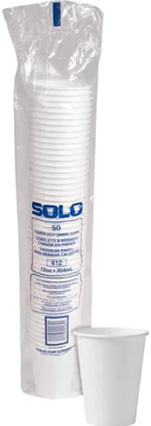 Polycoated Hot Paper Cups, 12 oz., White, 50/Bag
