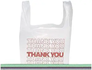 Inteplast Group THW1VAL "Thank You" Handled T-Shirt Bags, 11 1/2 x 21, Polyethylene, White, 900/Carton, 1 Carton