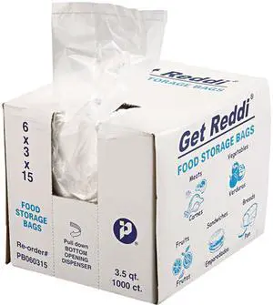 Inteplast Group PB060315H Get Reddi Food & Poly Bag, 6 x 3 x 15, 3.5qt, 1.0mil, Clear, 1000/Carton, 1 Carton