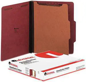 Pressboard Classification Folder, Letter, Four-Section, Red, 10/Box