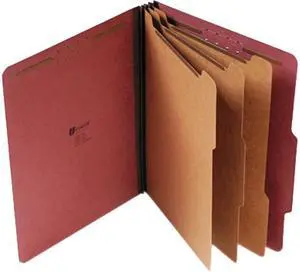 Pressboard Classification Folder, Letter, Eight-Section, Red, 10/Box