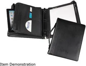 Samsill Leather Multi-Ring Zippered Portfolio Two-Part 1" Cap 11 x 13-1/2 Black