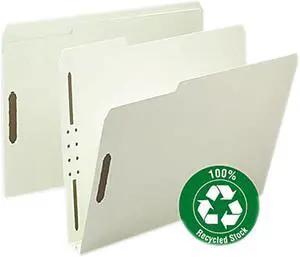 Smead Recycled Pressboard Fastener Folders Letter 2" Exp. Gray/Green 25/Box 15004