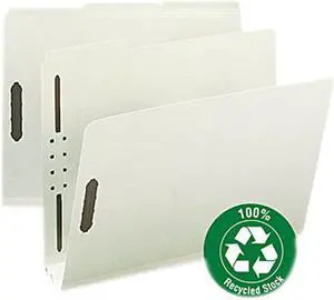 Smead Recycled Pressboard Fastener Folders Letter 3" Exp. Gray/Green 25/Box 15005