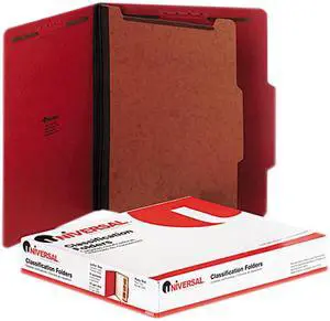 Universal Pressboard Classification Folders, Letter, Four-Section, Ruby Red, 10/Box