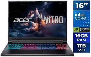 Acer Nitro V 16S ANV16S-71-72KE, 16.0" WQXGA IPS 180Hz Display, Intel Core 7 processor 240H, NVIDIA GeForce RTX 5070 Laptop GPU, 16GB DDR5, 1TB PCIe Gen 4 SSD, Wi-Fi 6, Backlit Keyboard, Win 11 Home Acer Nitro V 16S ANV16S-71-72KE, 16.0" WQXGA IPS 180Hz Display, Intel Core 7 processor 240H, NVIDIA GeForce RTX 5070 Laptop GPU, 16GB DDR5, 1TB PCIe Gen 4 SSD, Wi-Fi 6, Backlit Keyboard, Win 11 Home