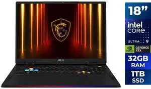 MSI Raider 18 HX AI A2XW Raider 18 HX AI A2XWJG-841US 18" Gaming Notebook - Core Ultra 9 285HX (2.1GHz) - 32GB - 1TB SSD - NVIDIA GeForce RTX 5090 - Windows 11 Home (RAIDER18HXA2841) MSI Raider 18 HX AI A2XW Raider 18 HX AI A2XWJG-841US 18" Gaming Notebook - Core Ultra 9 285HX (2.1GHz) - 32GB - 1TB SSD - NVIDIA GeForce RTX 5090 - Windows 11 Home (RAIDER18HXA2841)
