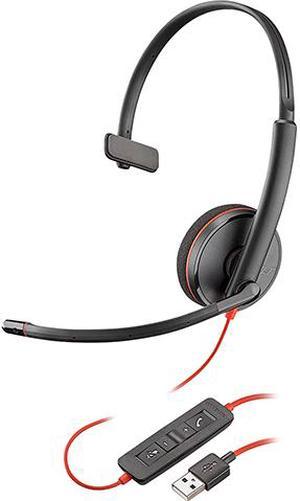 Poly - Blackwire 3210 - Wired, Single Ear (Monaural) Headset (Plantronics) with Boom Mic - USB-A to connect to your PC and/or Mac