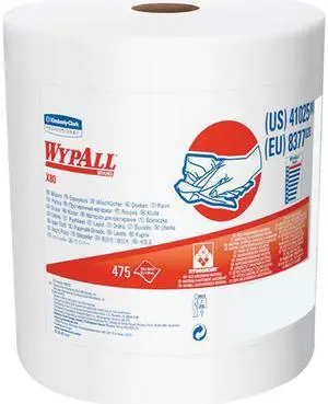WypAll X80 Reusable Wipes (41025), Extended Use Cloths Jumbo Roll, White, 475 Sheets / Roll; 1 Roll / Case