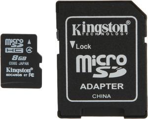 Kingston 8GB MicroSDHC Class 4 Memory Card with Adapter (SDC4/8GB)