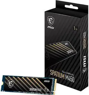 MSI SPATIUM Series M.2 2280 1TB PCI-Express 4.0 x4, NVMe 1.4 3D NAND Internal Solid State Drive (SSD) M450 MSI SPATIUM Series M.2 2280 1TB PCI-Express 4.0 x4, NVMe 1.4 3D NAND Internal Solid State Drive (SSD) M450