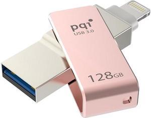 PQI iConnect Mini [Apple MFi] 128GB Mobile Flash Drive w/ Lightning Connector for iPhones / iPads / iPod / Mac & PC USB 3.0 (Rose Gold) Model 6I04-128GR3001