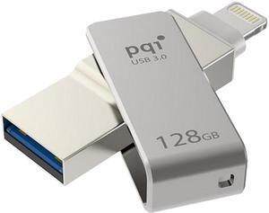 PQI iConnect Mini [Apple MFi] 128GB Mobile Flash Drive w/ Lightning Connector for iPhones / iPads / iPod / Mac & PC USB 3.0 (Iron Gray) Model 6I04-128GR1001