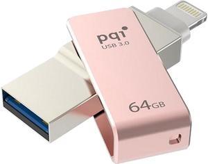 PQI iConnect Mini [Apple MFi] 64GB Mobile Flash Drive w/ Lightning Connector for iPhones / iPads / iPod / Mac & PC USB 3.0 (Rose Gold) Model 6I04-064GR3001