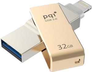 PQI iConnect Mini [Apple MFi] 32GB Mobile Flash Drive w/ Lightning Connector for iPhones / iPads / iPod / Mac & PC USB 3.0 (Gold) Model 6I04-032GR2001