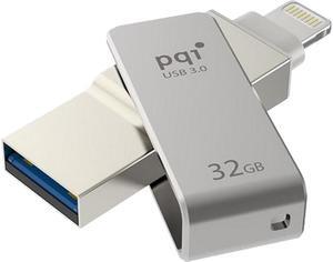 PQI iConnect Mini [Apple MFi] 32GB Mobile Flash Drive w/ Lightning Connector for iPhones / iPads / iPod / Mac & PC USB 3.0 (Iron Gray) Model 6I04-032GR1001