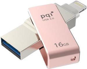 PQI iConnect Mini [Apple MFi] 16GB Mobile Flash Drive w/ Lightning Connector for iPhones / iPads / iPod / Mac & PC USB 3.0 (Rose Gold) Model 6I04-016GR3001