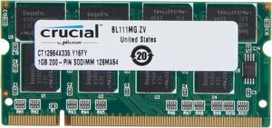 Crucial 1GB 200-Pin DDR SO-DIMM DDR 333 (PC 2700) Laptop Memory Model CT12864X335