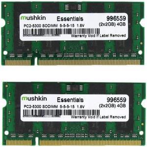 Mushkin Enhanced Essentials 4GB (2 x 2GB) 200-Pin DDR2 SO-DIMM DDR2 667 (PC2 5300) Dual Channel Kit Laptop Memory Model 996559