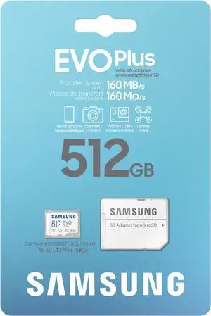 SAMSUNG EVO Plus 512GB microSDXC Flash Card w/ Adapter Model MB-MC512SA/CA