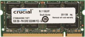 Crucial 2GB 200-Pin DDR2 SO-DIMM DDR2 800 (PC2 6400) Laptop Memory Model CT25664AC800
