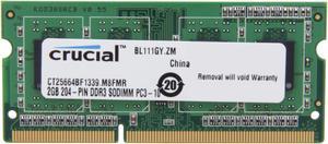 Crucial 2GB 204-Pin DDR3 SO-DIMM DDR3L 1333 (PC3L 10600) Laptop Memory Model CT25664BF1339