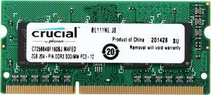 Crucial 2GB 204-Pin DDR3 SO-DIMM DDR3L 1600 (PC3L 12800) Laptop Memory Model CT25664BF160BJ