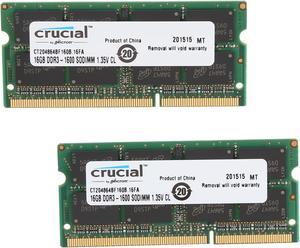 Crucial 32GB (2 x 16GB) 204-Pin DDR3 SO-DIMM DDR3L 1600 (PC3L 12800) Laptop Memory Model CT2KIT204864BF160B