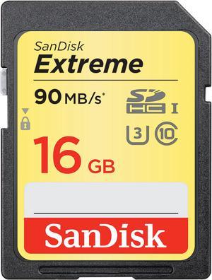 SanDisk 16GB Extreme SDHC UHS-I/U3 Class 10 Memory Card, Speed Up to 90MB/s (SDSDXNE-016G-GNCIN)