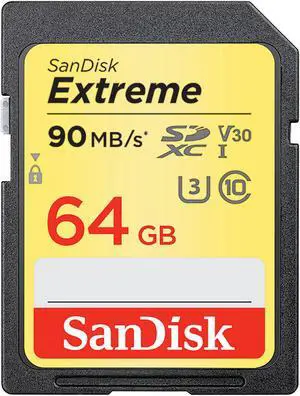 SanDisk 64GB Extreme SDXC UHS-I/U3 Class 10 Memory Card, Speed Up to 90MB/s (SDSDXVE-064G-GNCIN)