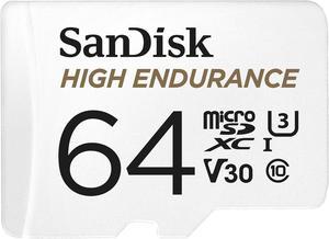 SanDisk 64GB High Endurance microSDHC C10, U3, V30, 4k UHD Memory Card with Adapter (SDSQQNR-064G-GN6IA)