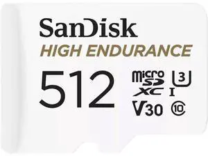 SANDISK 512GB High Endurance Video microSDXC Card with Adapter for Dash Cam and Home Monitoring Systems - C10, U3, V30, 4K UHD, Micro SD Card - SDSQQNR-512G-GN6IA SANDISK 512GB High Endurance Video microSDXC Card with Adapter for Dash Cam and Home Monitoring Systems - C10, U3, V30, 4K UHD, Micro SD Card - SDSQQNR-512G-GN6IA