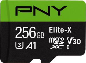 PNY 256GB Elite-X microSDXC UHS-I/U3 Class 10 Memory Card with Adapter, Speed Up to 100MB/s (P-SDU256U3100EX-GE)