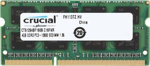 Crucial 4GB Single DDR3-1600 (PC3-12800) SODIMM 204-Pin High Density Memory  CT51264BF160BJ at