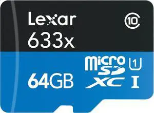 Lexar 64GB High-Performance 633x microSDXC UHS-I/U1 Class 10 Memory Card w/ SD Adapter (LSDMI64GBBNL633A)