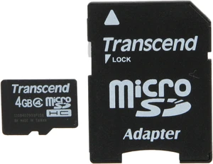 Transcend 4GB microSDHC Flash Card with Adapter Model TS4GUSDHC4 Transcend 4GB microSDHC Flash Card with Adapter Model TS4GUSDHC4