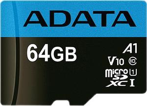 ADATA 64GB Premier microSDXC UHSI  Class 10 V10 A1 Memory Card with SD Adapter Speed Up to 100MBs AUSDX64GUICL10A1RA1