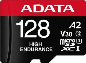 ADATA 128GB High Endurance microSDXC UHSI U3  Class 10 V30 A2 Memory Card with SD Adapter Speed Up to 100MBs AUSDX128GUI3V30SHA2RA1
