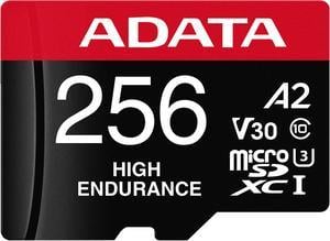 ADATA 256GB High Endurance microSDXC UHS-I U3 / Class 10 V30 A2 Memory Card with SD Adapter, Speed Up to 100MB/s (AUSDX256GUI3V30SHA2-RA1)